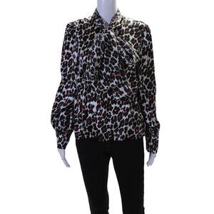 Scanlan Theodore Women's V-Neck Long Sleeves Animal Print Blouse Size S